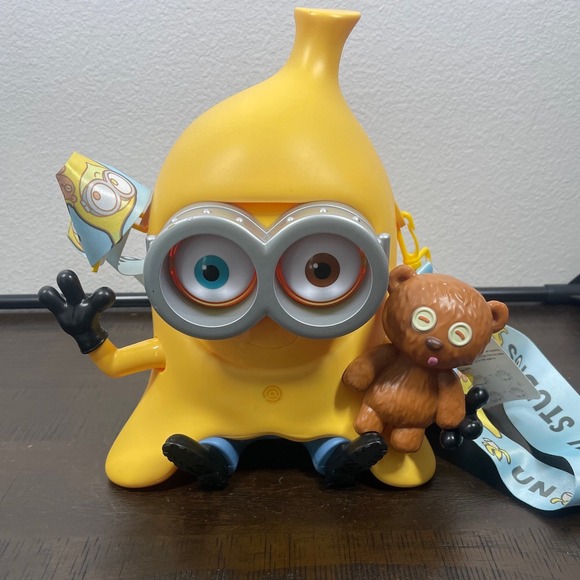 Universal Studios Other - Universal Studios Minion Bob Banana Popcorn Bucket with Tim Bear Lanyard USJ NEW
